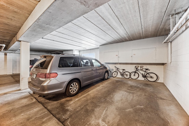 parking deck with concrete block wall