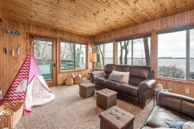 sunroom with wooden ceiling