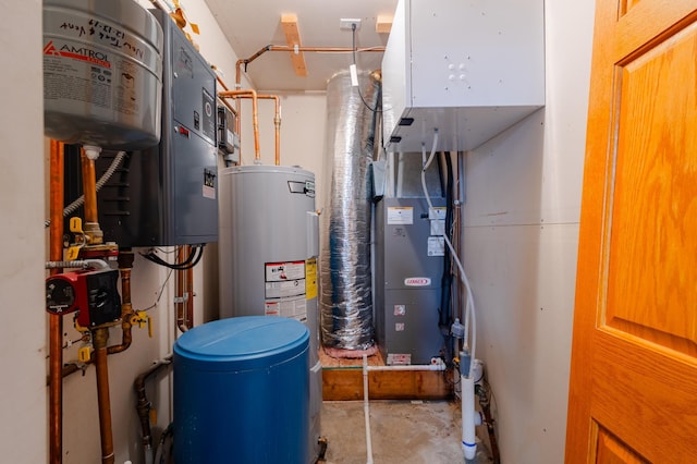 utility room with water heater