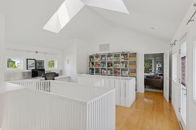 2049 Broadway St, Marine On Saint Croix, MN 55047 - living area with a skylight, healthy amount of natural light, wood finished floors, and high vaulted ceiling