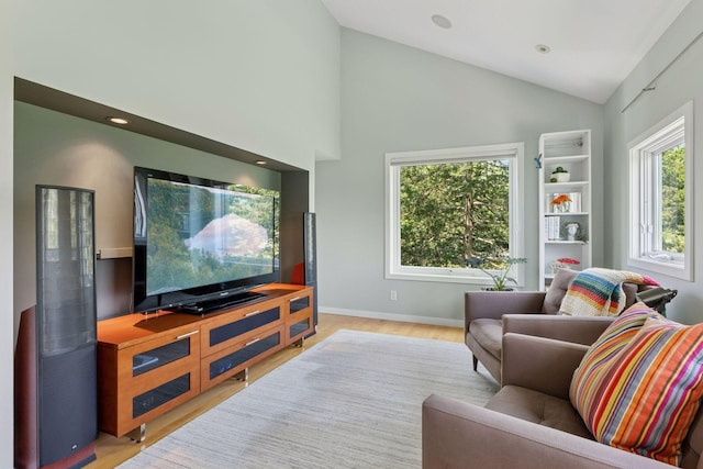 2049 Broadway St, Marine On Saint Croix, MN 55047 - living area featuring light wood-style flooring and vaulted ceiling