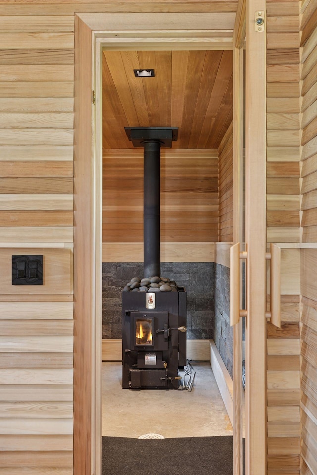 2049 Broadway St, Marine On Saint Croix, MN 55047 - sauna / steam room with carpet flooring, wooden ceiling, and wooden walls