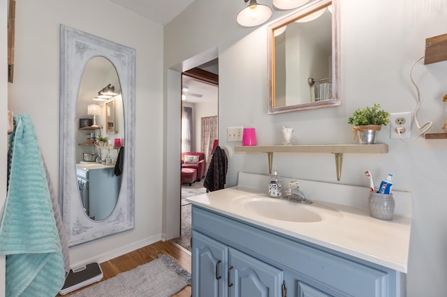 bathroom with vanity and wood finished floors