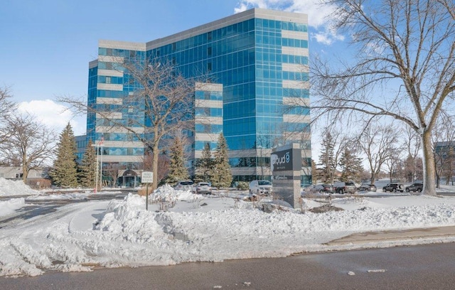 view of snow covered property