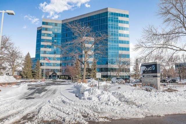 view of snow covered property