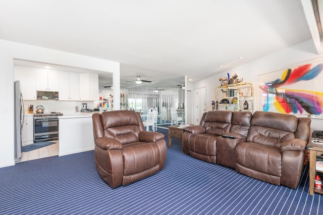5430 Three Points Blvd Unit 131, Mound, MN 55364 - living room featuring dark carpet and a ceiling fan