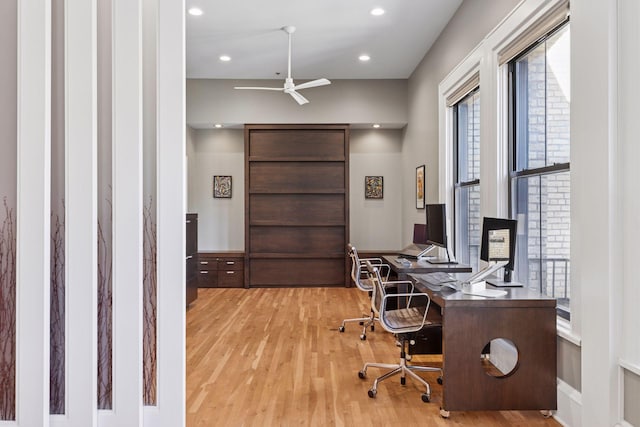 office area with recessed lighting and wood finished floors