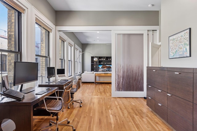 home office featuring light wood-type flooring