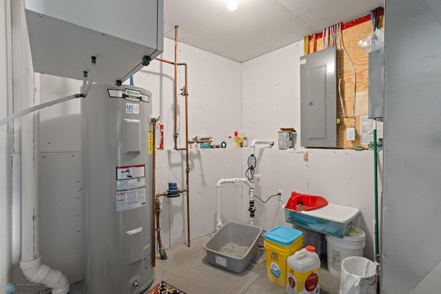 utility room featuring electric panel and electric water heater