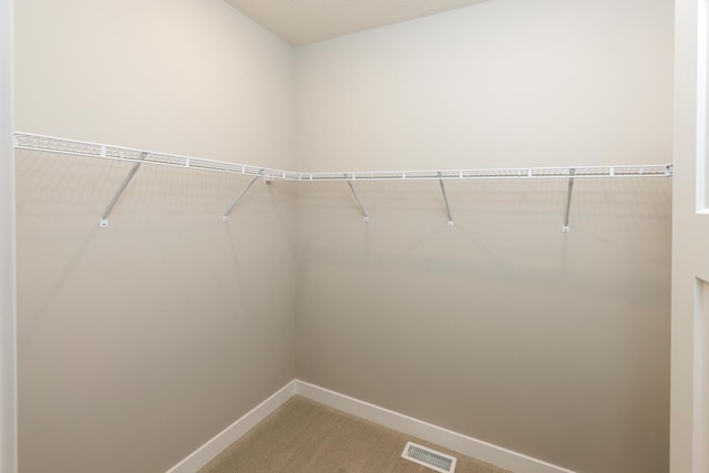 spacious closet featuring visible vents and light colored carpet