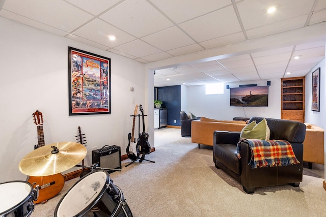 interior space with baseboards, carpet flooring, and recessed lighting