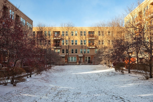 view of snow covered property