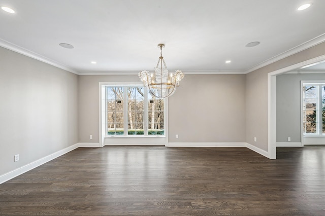 10 Saint Albans Rd E, Hopkins, MN 55305 - spare room with a chandelier, ornamental molding, dark wood-style floors, baseboards, and recessed lighting
