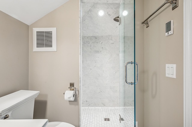 10 Saint Albans Rd E, Hopkins, MN 55305 - full bath with toilet, a shower stall, and vaulted ceiling