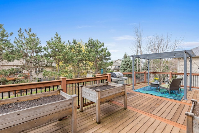 wooden terrace featuring grilling area