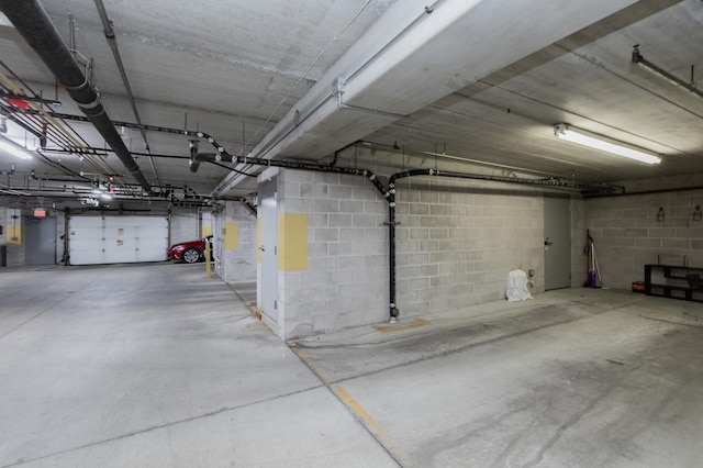 parking deck with concrete block wall