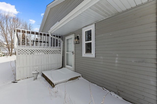 view of snow covered patio