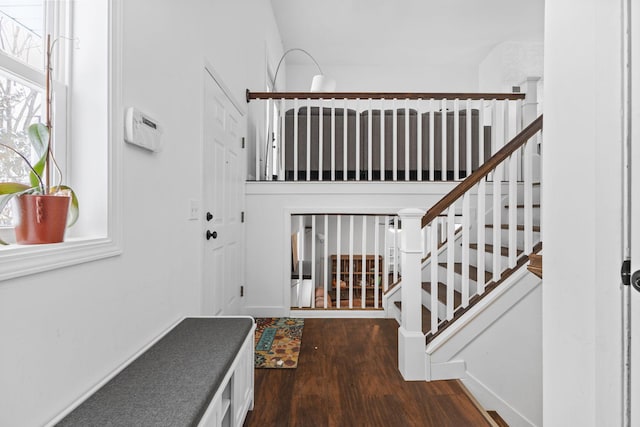 staircase with wood finished floors