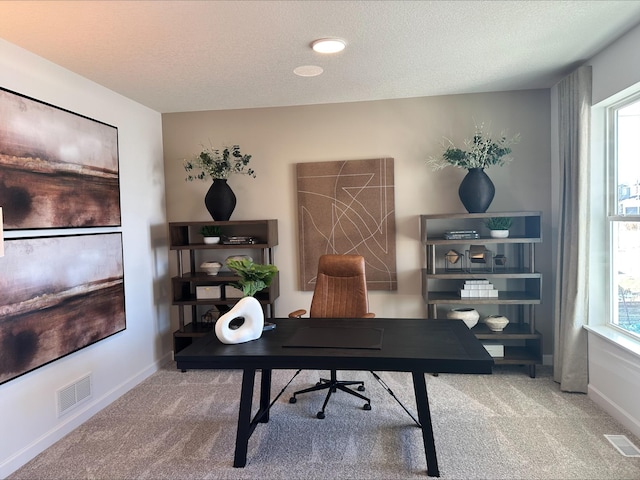 office area featuring plenty of natural light, carpet, and visible vents