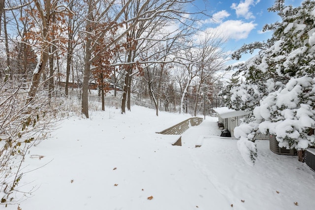 view of yard layered in snow