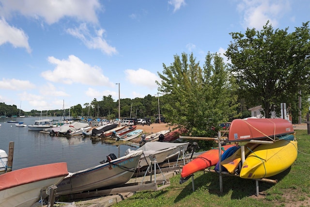 view of dock with a water view