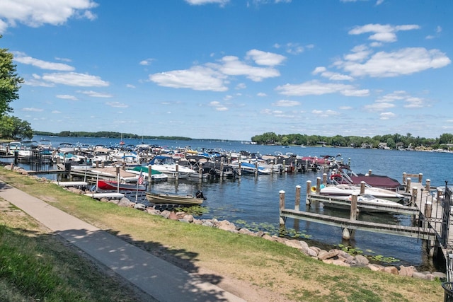 dock area featuring a water view