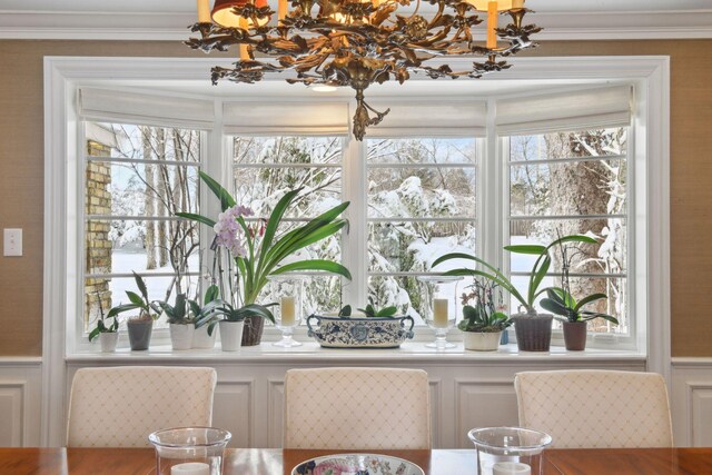 dining area with a decorative wall