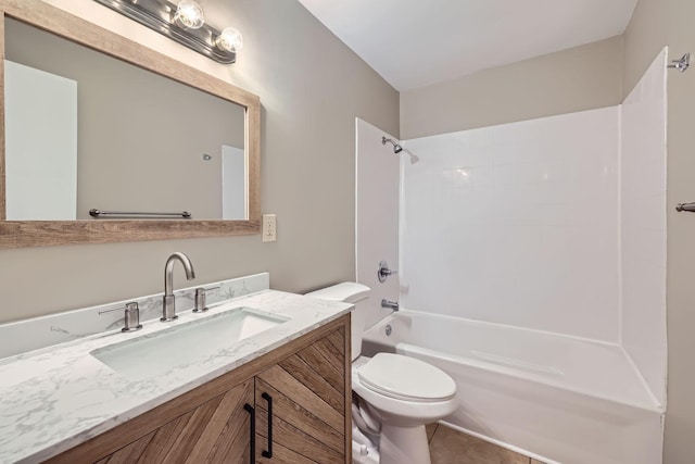 full bath featuring toilet, shower / bath combination, and vanity