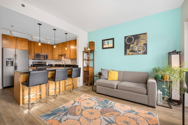 living room featuring light wood-style flooring