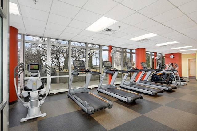 929 Portland Ave Unit 309, Minneapolis, MN 55404 - exercise room with expansive windows and a paneled ceiling