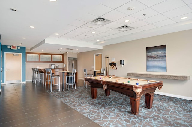 929 Portland Ave Unit 309, Minneapolis, MN 55404 - recreation room with baseboards, billiards table, recessed lighting, a paneled ceiling, and bar with sink