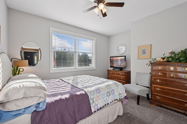 bedroom with carpet flooring and ceiling fan