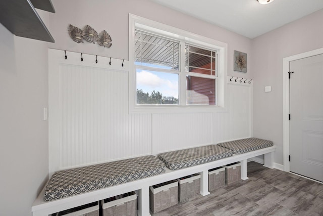 mudroom with wood finished floors