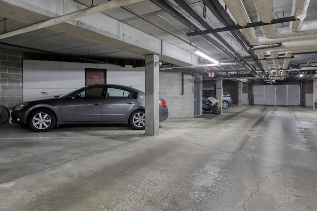 parking deck with concrete block wall