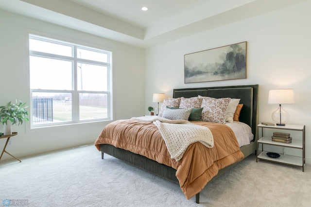 bedroom with carpet and recessed lighting
