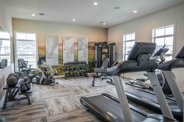 5172 Mira Way W, West Fargo, ND 58078 - workout area featuring carpet flooring and recessed lighting