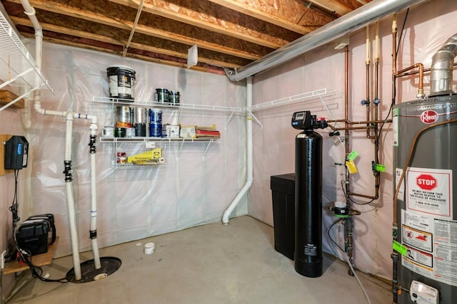 unfinished basement featuring gas water heater