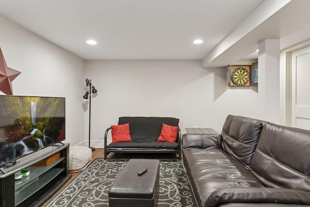 living area featuring recessed lighting and wood finished floors