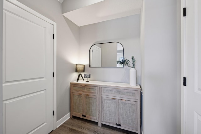 bathroom with vanity and wood finished floors