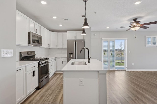 8730 Parkington Ave NE, Otsego, MN 55330 - kitchen with ceiling fan, a sink, light wood-style floors, and appliances with stainless steel finishes