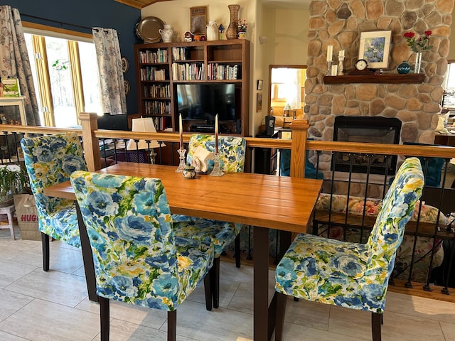 dining room with a fireplace