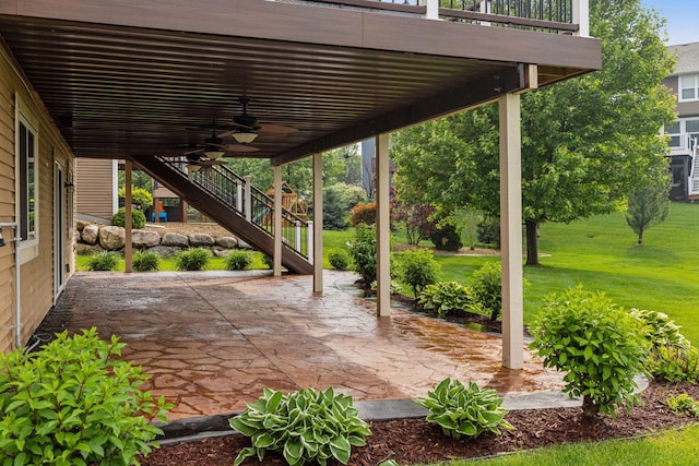 4520 Bailey Lake Dr, Woodbury, MN 55129 - view of patio featuring a ceiling fan and stairs
