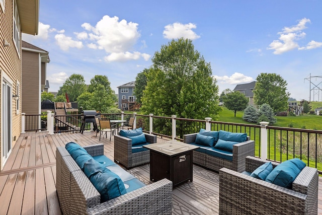 4520 Bailey Lake Dr, Woodbury, MN 55129 - wooden terrace featuring outdoor lounge area, grilling area, a yard, and outdoor dining space