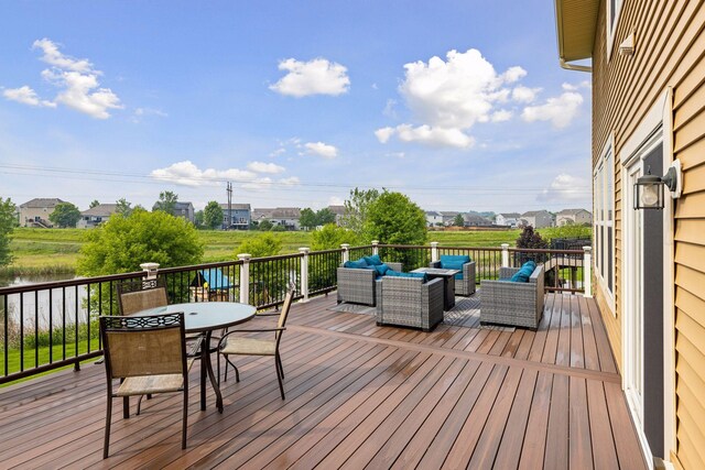 4520 Bailey Lake Dr, Woodbury, MN 55129 - wooden terrace with an outdoor living space, outdoor dining space, and a residential view