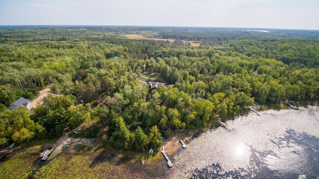 drone / aerial view featuring a view of trees