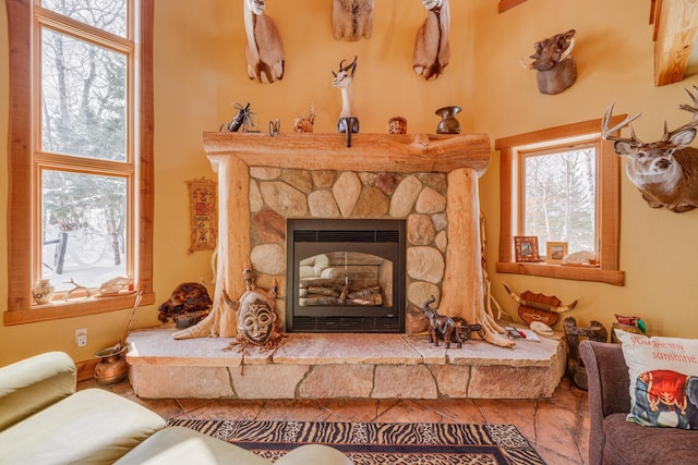 room details featuring a fireplace