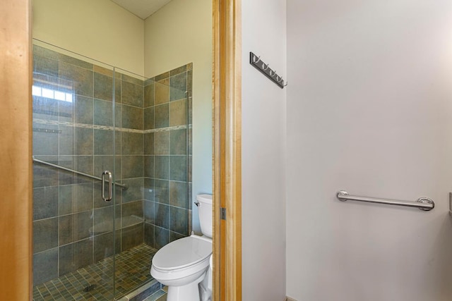 bathroom featuring toilet and a shower stall