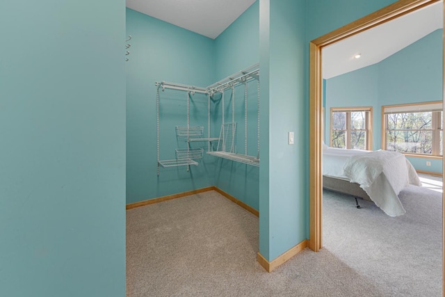 bathroom featuring baseboards and lofted ceiling