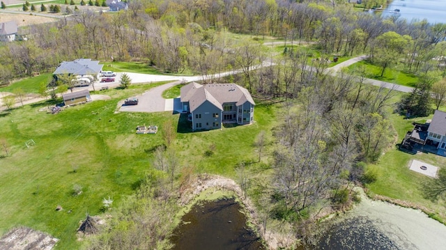 aerial view of property and surrounding area with a nearby body of water