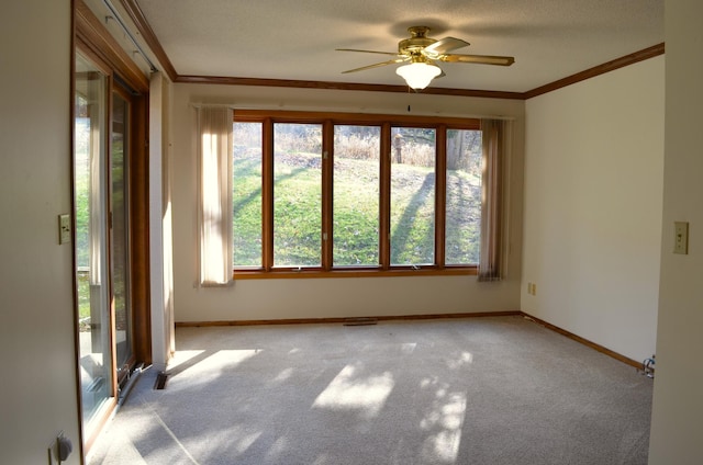 empty room with baseboards, a wealth of natural light, and crown molding